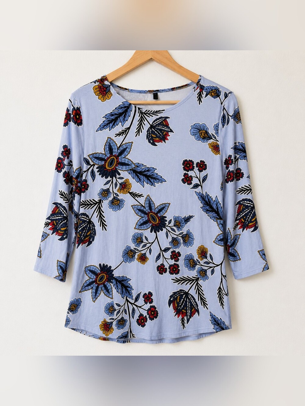 Premise Blue Boho Floral Stretch Blouse XL 3/4 Sleeve Top
